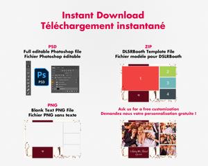 Photobooth Mariage moderne, theme fleurs, marron bordeaux, 4x6 (10x15cm), 4 photos