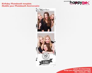 Birthday photobooth  black and white, girly, flowers, 2x6 (5x15cm), 2 photos