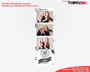 Birthday photobooth  black and white, girly, flowers, 2x6 (5x15cm), 3 photos