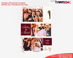 Photobooth Mariage moderne, theme fleurs, marron bordeaux, 4x6 (10x15cm), 3 photos