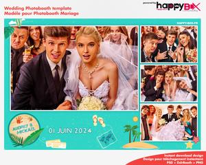 Photobooth Mariage moderne, thème voyage, iles, cocotiers, caraïbes, plage, turquoise, 4x6 (10x15cm), 4 photos