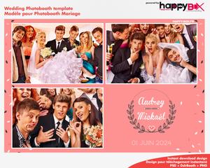 Wedding photobooth  romantic, modern, pink, leaves & flowers, 4x6 (10x15cm), 3 photos