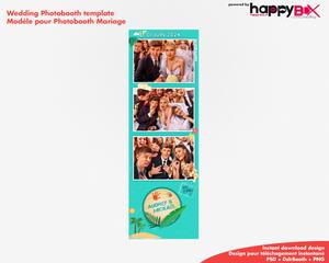 Photobooth Mariage moderne, thème voyage, iles, cocotiers, caraïbes, plage, turquoise, 2x6 (5x15cm), 3 photos