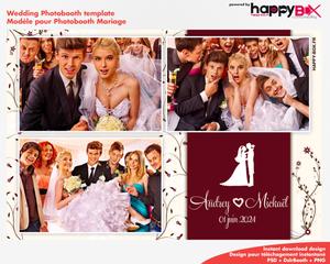 Photobooth Mariage moderne, theme fleurs, marron bordeaux, 4x6 (10x15cm), 3 photos
