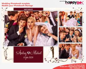 Photobooth Mariage moderne, theme fleurs, marron bordeaux, 4x6 (10x15cm), 4 photos