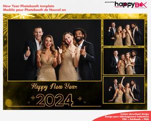 New year's eve photobooth  2024  2024, black & gold, fireworks, 4x6 (10x15cm), 4 photos