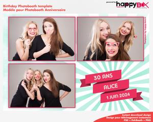 Birthday photobooth  30 years old, modern, party, green, pink, 4x6 (10x15cm), 3 photos