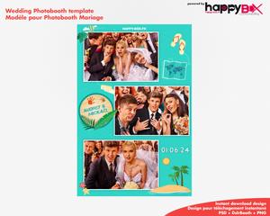 Photobooth Mariage moderne, thème voyage, iles, cocotiers, caraïbes, plage, turquoise, 4x6 (10x15cm), 3 photos
