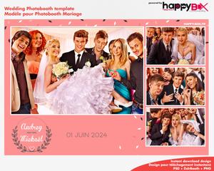 Wedding photobooth  romantic, modern, pink, leaves & flowers, 4x6 (10x15cm), 4 photos