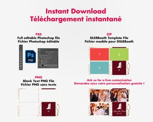 Photobooth Mariage moderne, theme fleurs, marron bordeaux, 4x6 (10x15cm), 3 photos